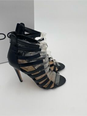 Aldo Black Strappy Clear-Panel High Heel Sandals